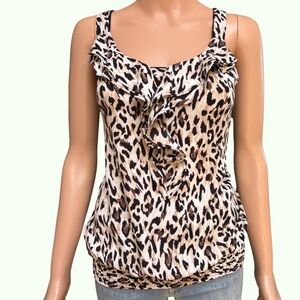 White House Black Market Sleeveless Brown Black Ruffled Tank Smocked Waistband M